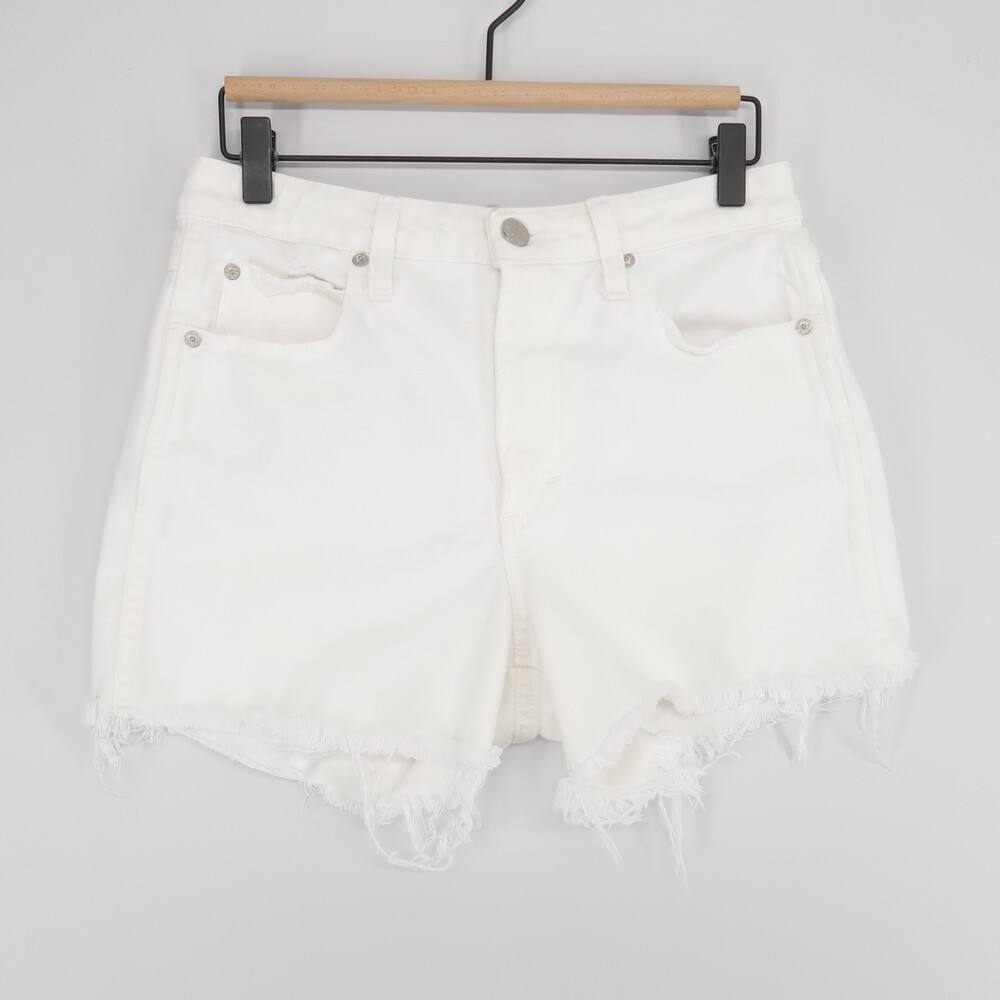 AMO Tomboy Shorts Womens 26 White Frayed Hem Distressed Raw Edge Denim